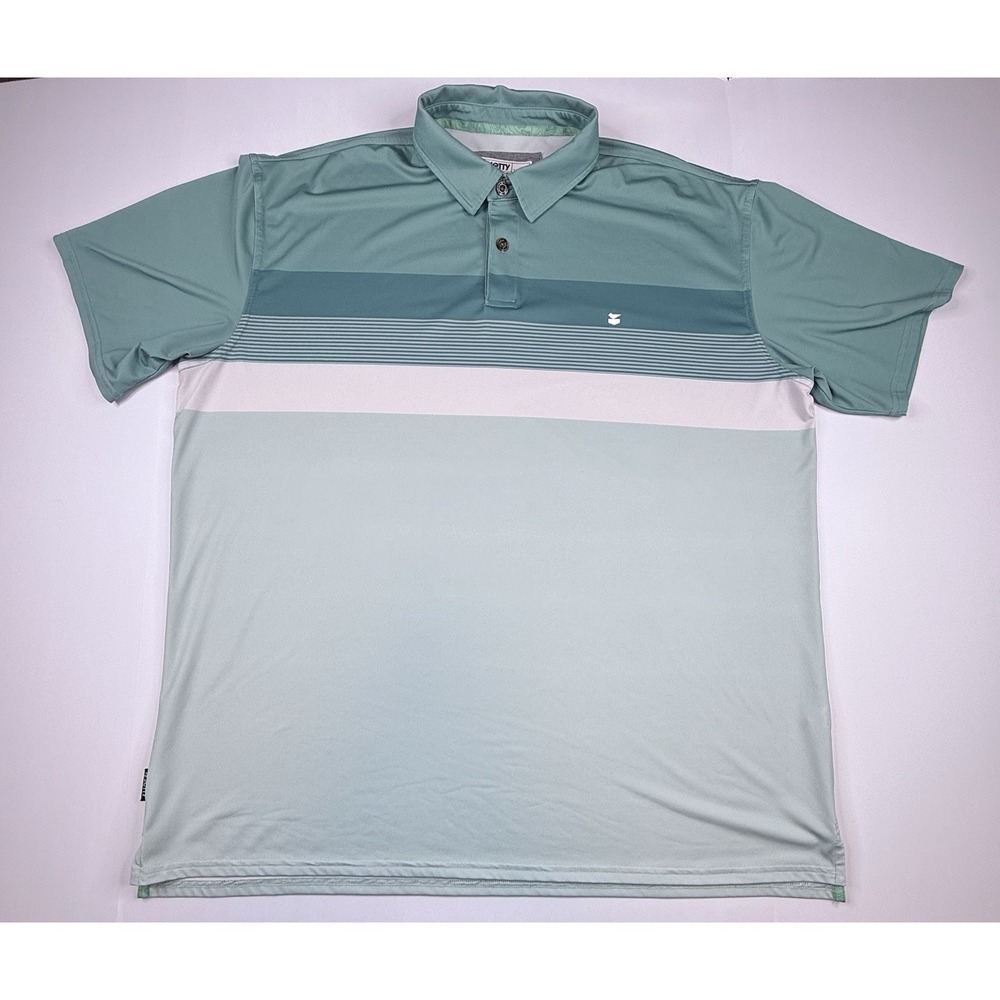 Jetty Bunker Golf Polo Blue Teal Striped Mens XXL Performance Stretch